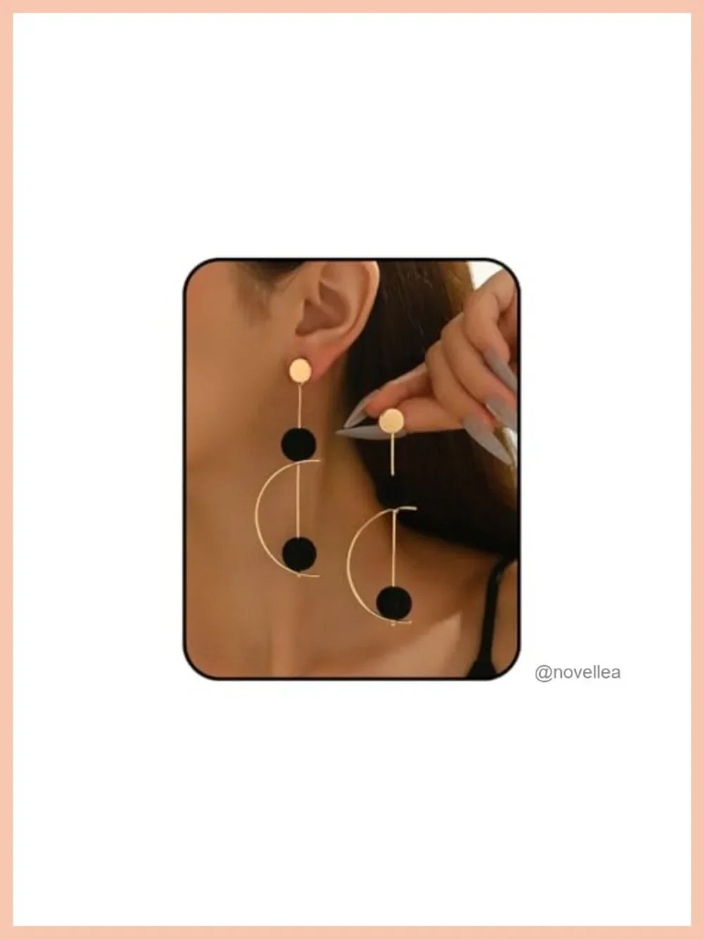 Retro Geometric Gold Long Drop Earrings for Women, Half Circle Dangle with Ball
